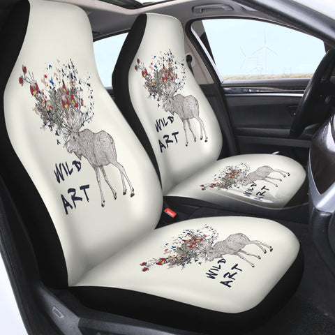 Image of Floral Deer Sketch Wild Art SWQT5192 Car Seat Covers