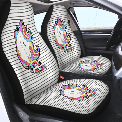 Image of Pastel Sleeping Unicorn Head Stripes SWQT5200 Car Seat Covers