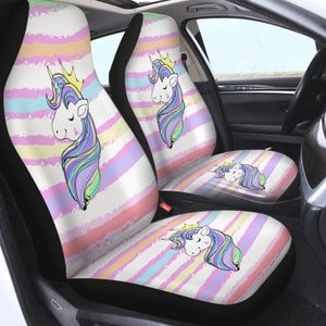 Happy Unicorn Queen Crown Colorful Stripes SWQT5203 Car Seat Covers