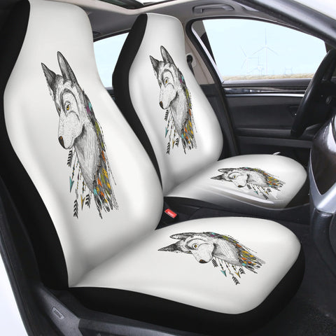 Image of Dreamcatcher Wolf White Theme SWQT5240 Car Seat Covers