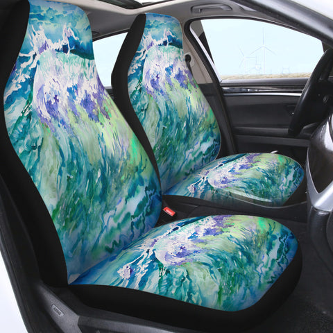 Image of Watercolor Blue Waves Japanese Art SWQT5246 Car Seat Covers