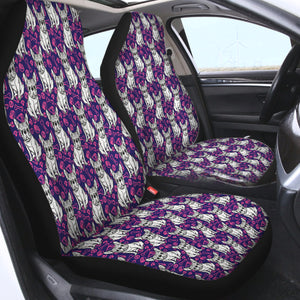 Multi Little Pug Cute Food Sketch Purple Theme SWQT5252 Car Seat Covers