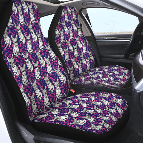 Image of Multi Little Pug Cute Food Sketch Purple Theme SWQT5252 Car Seat Covers