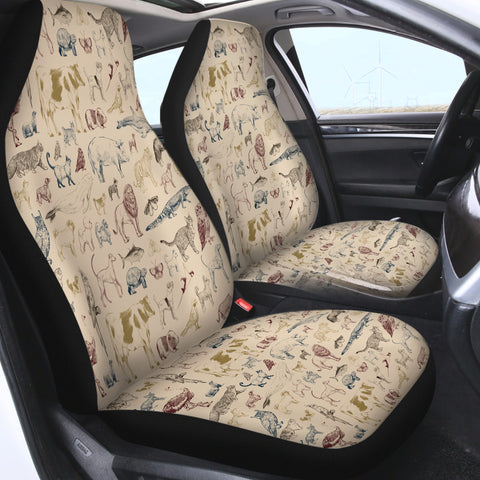 Image of Vintage Color Animal Sketch SWQT5255 Car Seat Covers
