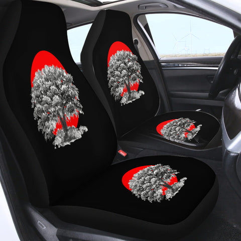 Image of Big Tree Red Sun Japanese Art SWQT5257 Car Seat Covers