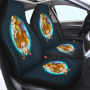 Jungle Lady Rabbit & Wolf Illustration SWQT5337 Car Seat Covers