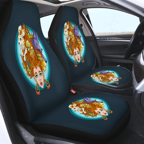 Image of Jungle Lady Rabbit & Wolf Illustration SWQT5337 Car Seat Covers
