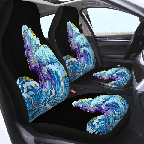 Image of Modern Art - Face Waves Pink & Blue Illustration SWQT5338 Car Seat Covers