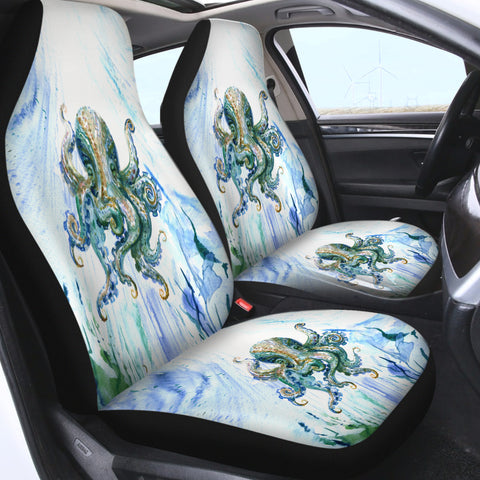 Image of Watercolor Big Octopus Blue & Green Theme SWQT5341 Car Seat Covers