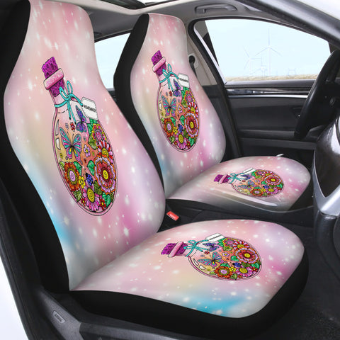 Image of Floral Butterflies Bottle Illustration Pastel Theme SWQT5350 Car Seat Covers