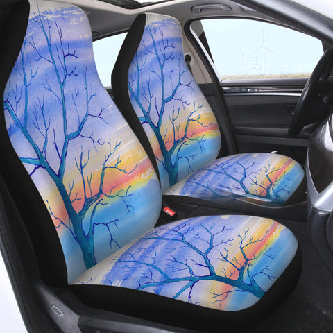 Image of Watercolor Big Tree & Rainbow Blue Theme SWQT5351 Car Seat Covers