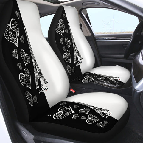Image of B&W Multi Heart & Eiffel Tower In Paris SWQT5352 Car Seat Covers