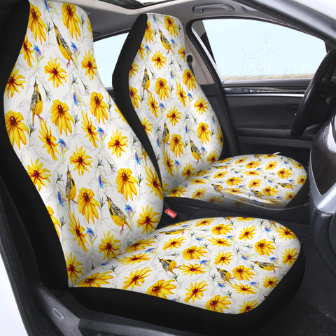 Image of Multi Yellow Aster Flowers & Sunbirds SWQT5353 Car Seat Covers