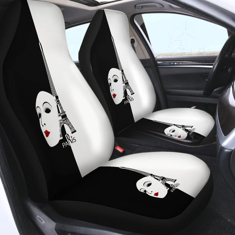 Image of B&W Paris Eiffel Tower Face Mask Red Lips SWQT5448 Car Seat Covers
