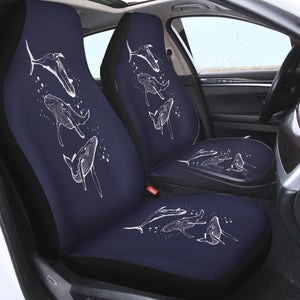 Three Big Whales White Sketch Navy Theme SWQT5450 Car Seat Covers