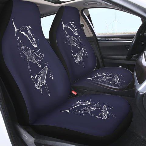 Image of Three Big Whales White Sketch Navy Theme SWQT5450 Car Seat Covers