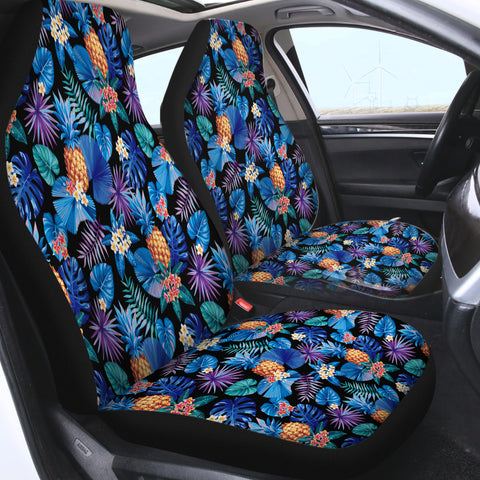 Image of Blue Tint Tropical Leaves SWQT5452 Car Seat Covers