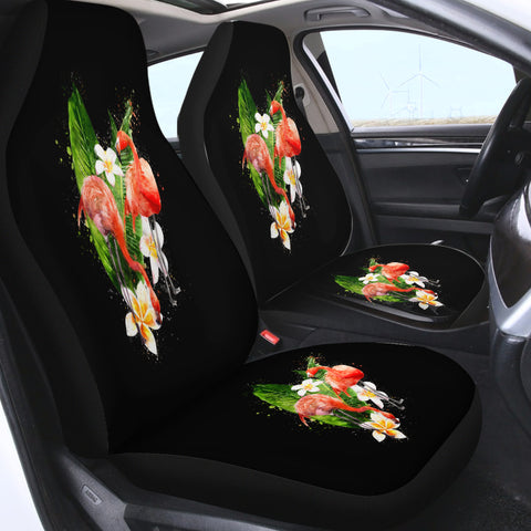 Image of Flamingos White Flower SWQT5460 Car Seat Covers