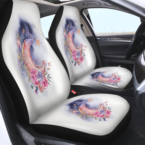 Image of Watercolor Flowers And Moon SWQT5465 Car Seat Covers