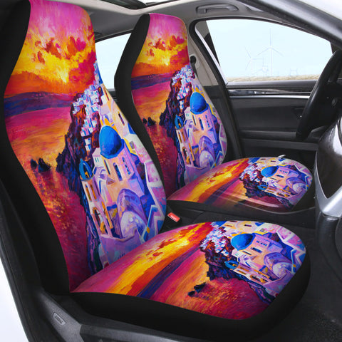 Image of Beautiful Sunset Watercolor Italia Landscape View SWQT5475 Car Seat Covers