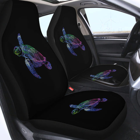 Image of Colorful Purple Gradient Line Turtle Black Theme SWQT5486 Car Seat Covers