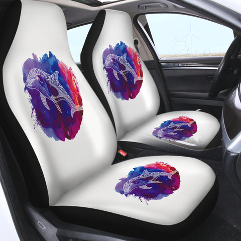 Image of Purple Brush Oil Splatter White Line Mandala Dolphin SWQT5490 Car Seat Covers