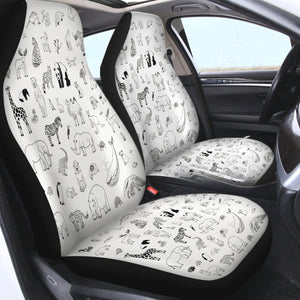 Multi Cute Line Art Animals SWQT5492 Car Seat Covers
