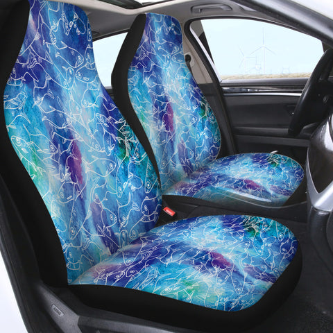Image of Multi Small Fishes White Line Ocean Theme SWQT5498 Car Seat Covers