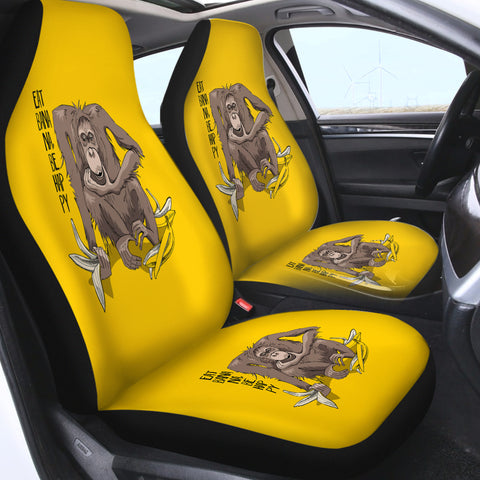 Image of Eat Banana & Be Happy - Monkey Yellow Theme SWQT5600 Car Seat Covers