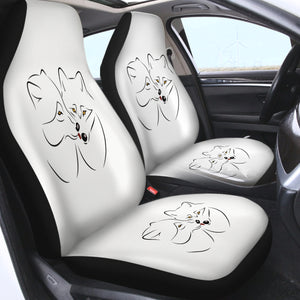 Couple Black Line Yellow Eyes Wolves White Theme SWQT5611 Car Seat Covers