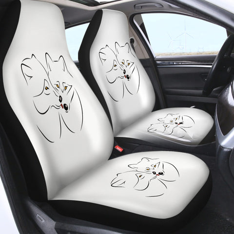 Image of Couple Black Line Yellow Eyes Wolves White Theme SWQT5611 Car Seat Covers