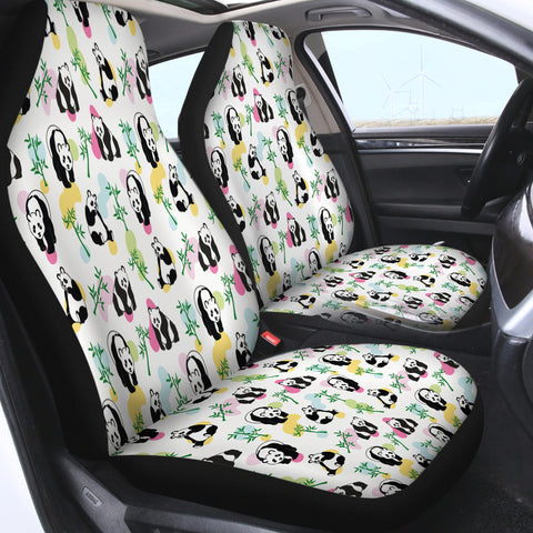 Image of Multi Pandas & Bamboo Trees - White Pastel Theme SWQT5615 Car Seat Covers