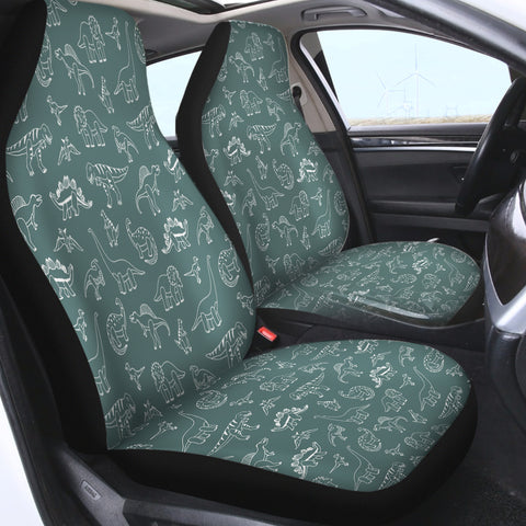 Image of White Line Collection Of Dinosaur - Mint Theme SWQT5626 Car Seat Covers