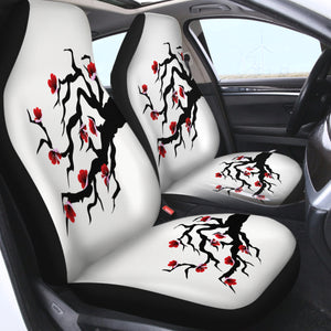 B&W Red Flower Plant SWQT6117 Car Seat Covers