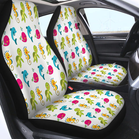 Image of Colorful Cute Tiny Marine Creatures White Theme SWQT6121 Car Seat Covers