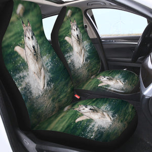 Running White Wolf On River SWQT6136 Car Seat Covers