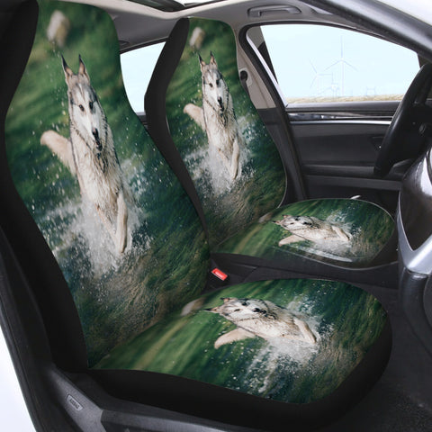 Image of Running White Wolf On River SWQT6136 Car Seat Covers