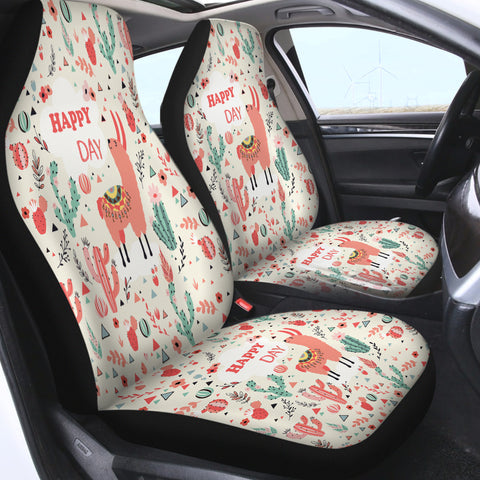 Image of Pink Llama Happy Day SWQT6199 Car Seat Covers