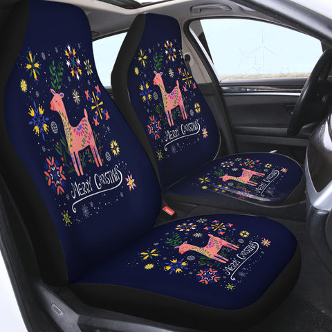 Image of Merry Christmas Pink Floral Reindeer SWQT6203 Car Seat Covers