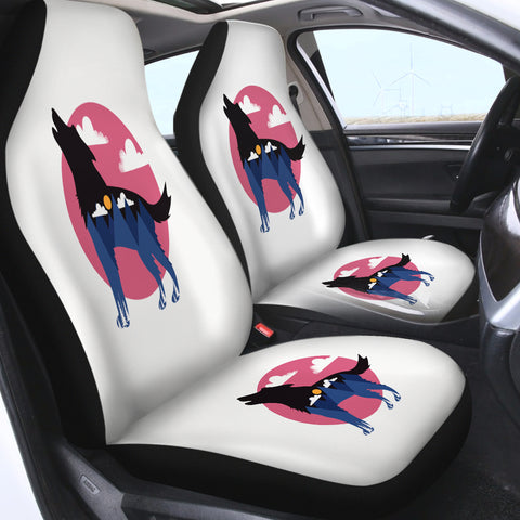 Image of Roaring Wolf - Night Mountain Illustration SWQT6210 Car Seat Covers