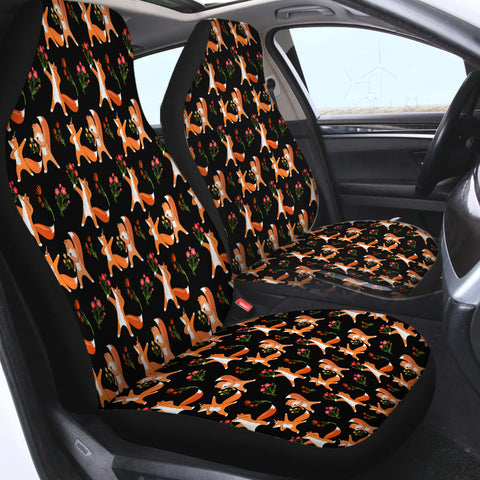 Image of Fox & Flowers Collection Black Theme SWQT6213 Car Seat Covers