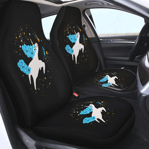 Flying Cute Blue Hair Unicorn In Universe SWQT6222 Car Seat Covers