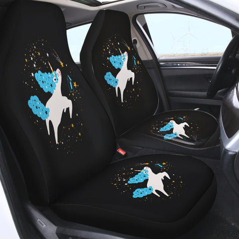 Image of Flying Cute Blue Hair Unicorn In Universe SWQT6222 Car Seat Covers