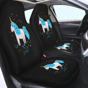 Happy Blue Hair Unicorn Among Stars SWQT6223 Car Seat Covers