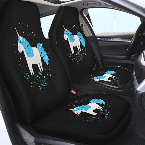 Image of Happy Blue Hair Unicorn Among Stars SWQT6223 Car Seat Covers