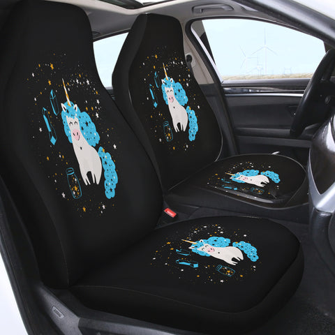 Image of Smiling Blue Hair Unicorn Among Stars SWQT6224 Car Seat Covers