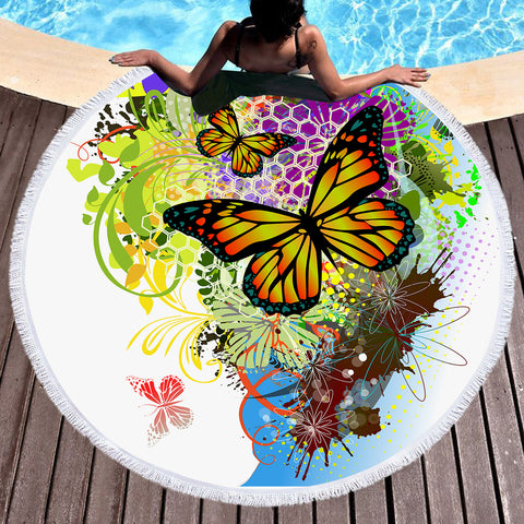 Image of Colorful Butterfly  SWST3311 Round Beach Towel