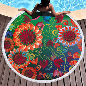 Hot Color Flowers SWST3316 Round Beach Towel