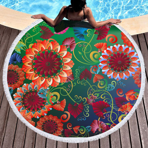 Image of Hot Color Flowers SWST3316 Round Beach Towel