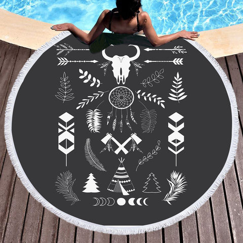 Image of B&W Bohemian Pattern SWST3335 Round Beach Towel